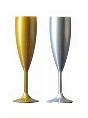 Premium Polycarbonate Gold and Silver Party Drinkware Set with 24x Champagne Flutes and 24x Martini Glasses (Set of 48)