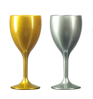 Remedy Polycarbonate Gold and Silver Complete Party Drinkware Set with Champagne Flutes, Wine Glasses, Martini Glasses, Hiball Tumblers, Short Tumblers and Shot Glasses Set of 144 (24 of Each)