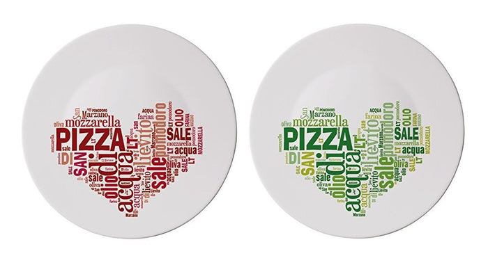 Extra Large Italian Pizza Plates with Red and Green Heart Designs (2 Pieces)